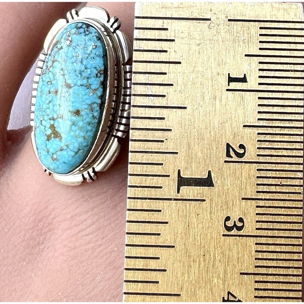 Navajo Sonoran Gold Turquoise Ring Sz 9 Sterling Norvin Johnson Shine Fluted - Picture 6 of 12